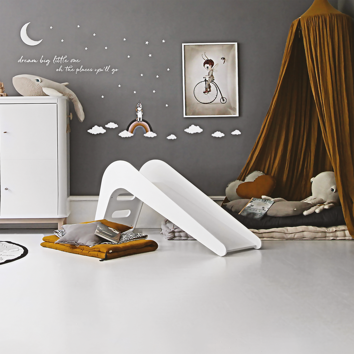 Wooden Indoor Slide-White