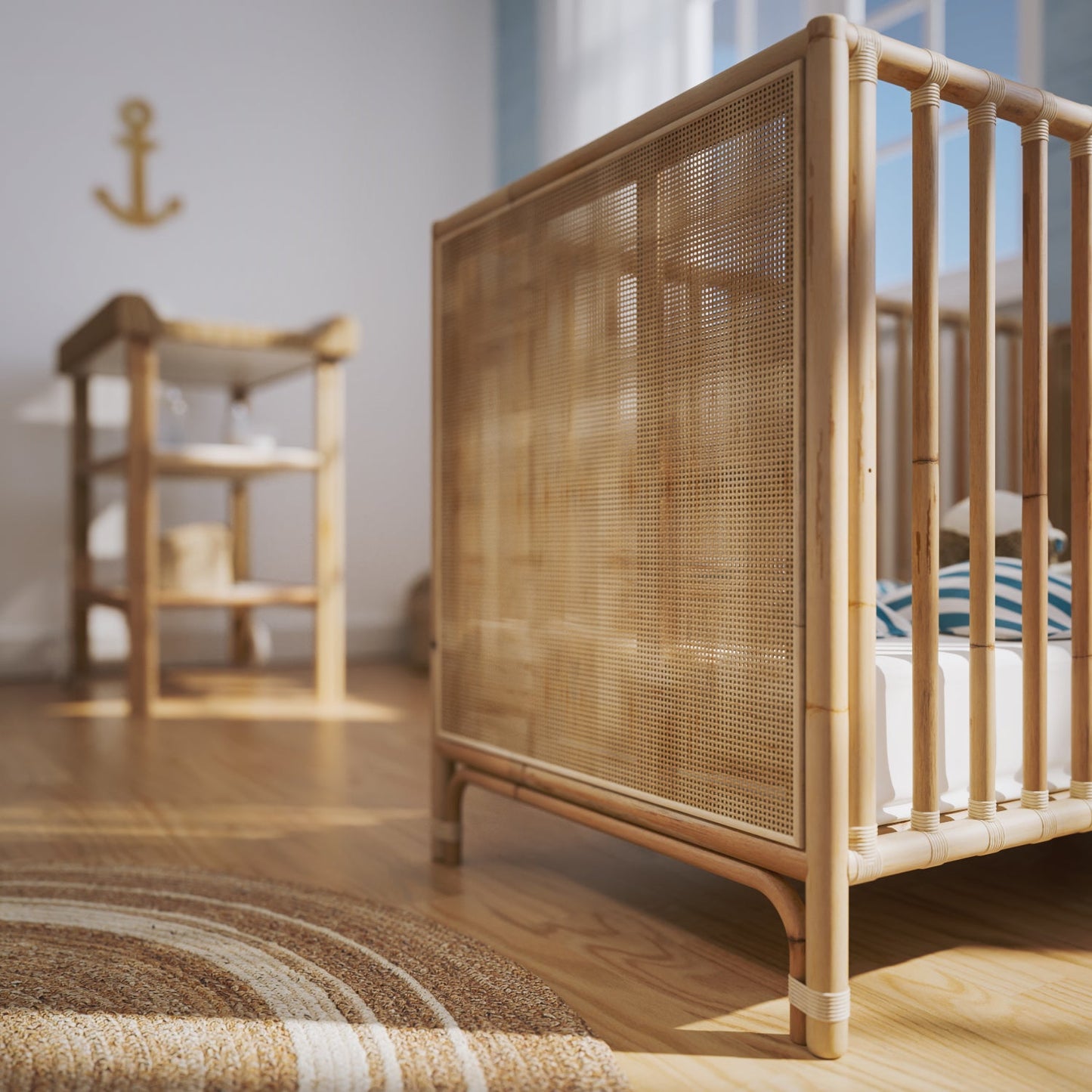 Theo Bebe Nemo Evolutive Rattan Cot- Natural