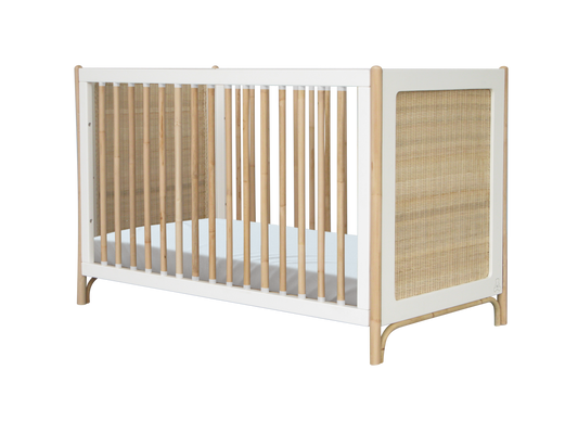 Theo Bebe Oceania Rattan Evolutive Cot Bed- Snow