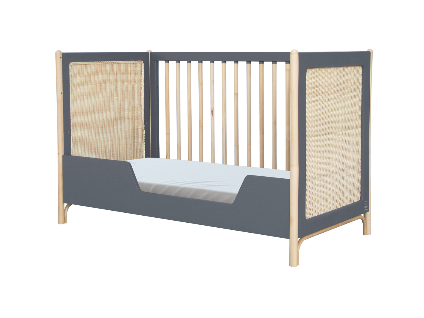 Theo Bebe Oceania Rattan Evolutive Cot Bed- Flint