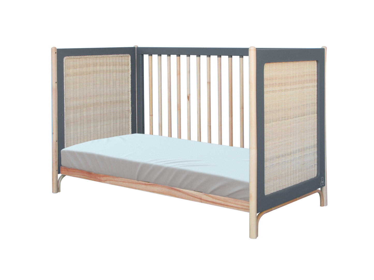 Theo Bebe Oceania Rattan Evolutive Cot Bed- Flint